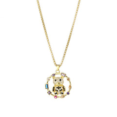 Crystal & 18K Gold-Plated Multicolor Panda Circle Pendant Necklace