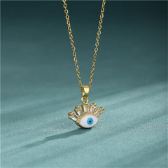 Crystal & Enamel 18K Gold-Plated Eye Pendant Necklace