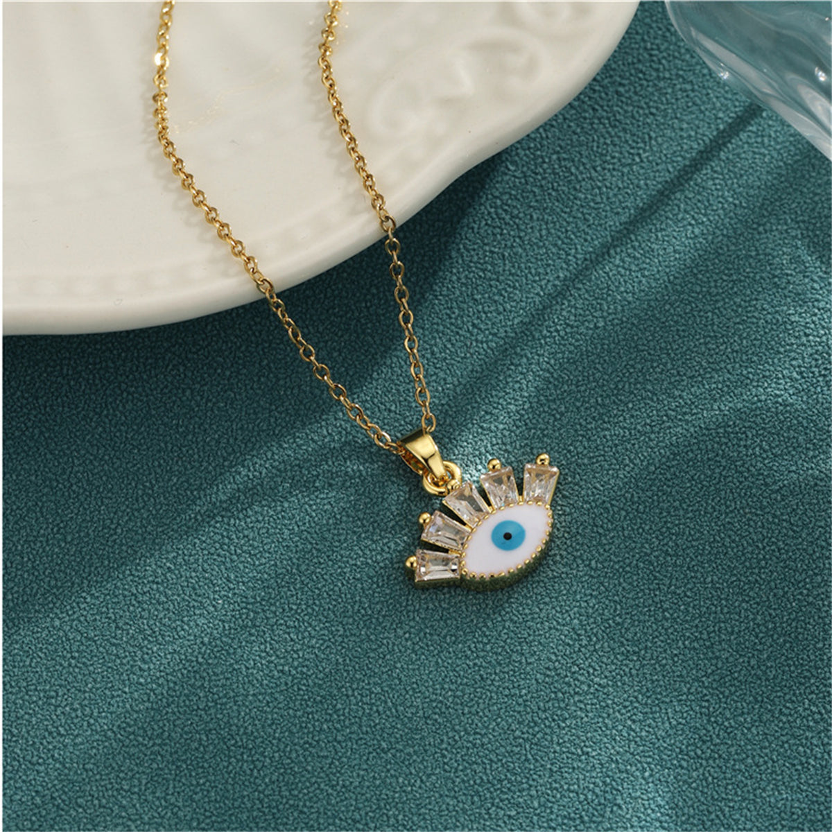 Crystal & Enamel 18K Gold-Plated Eye Pendant Necklace