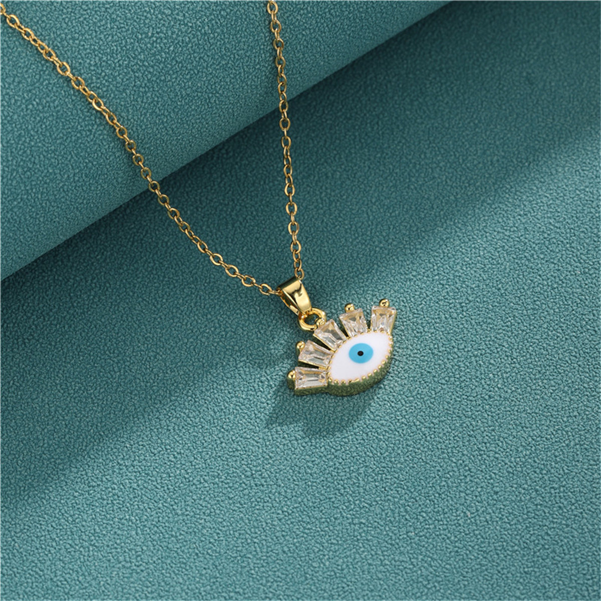 Crystal & Enamel 18K Gold-Plated Eye Pendant Necklace