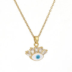 Crystal & Enamel 18K Gold-Plated Eye Pendant Necklace