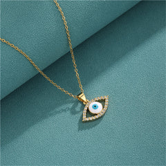 Clear Cubic Zirconia & White Enamel Eye Pendant Necklace