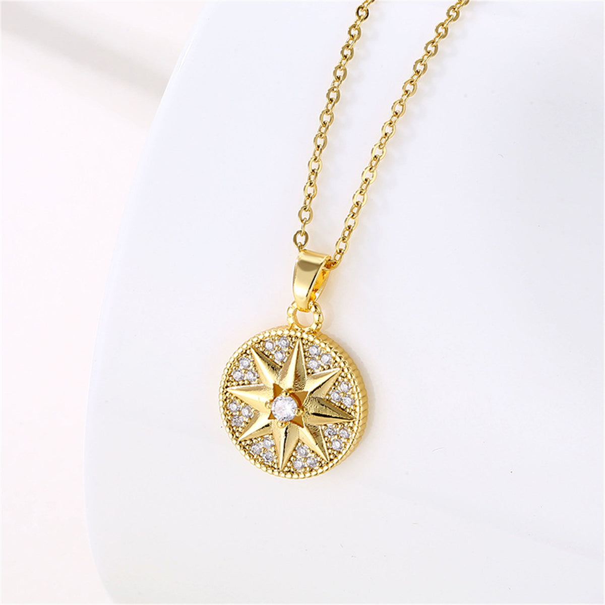 Cubic Zirconia & 18K Gold-Plated Star Round Pendant Necklace