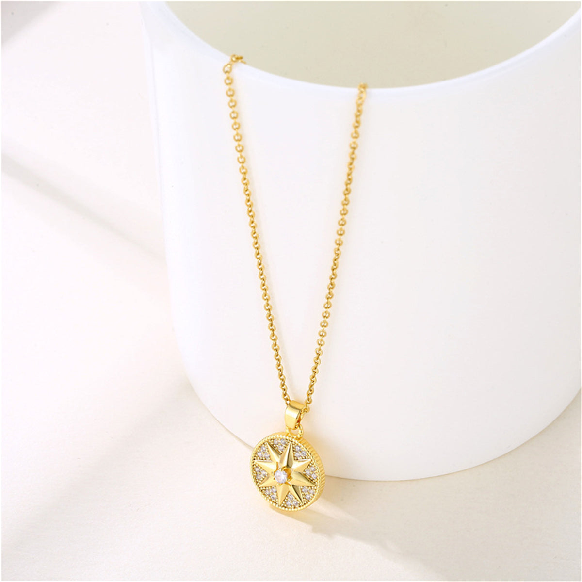 Cubic Zirconia & 18K Gold-Plated Star Round Pendant Necklace