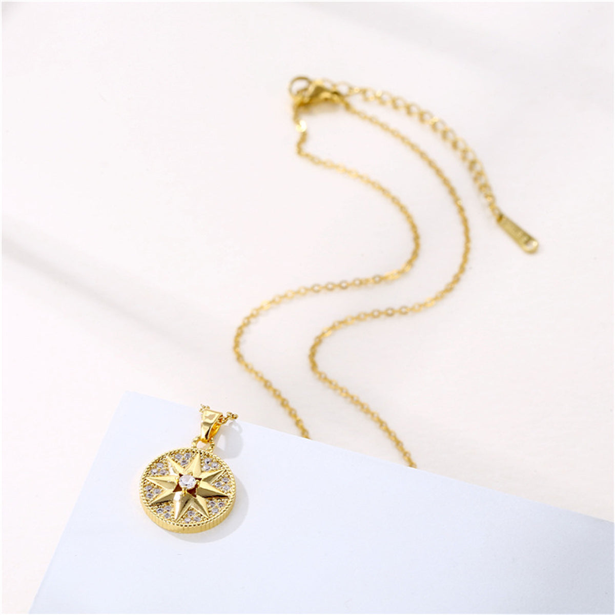 Cubic Zirconia & 18K Gold-Plated Star Round Pendant Necklace