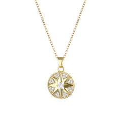 Cubic Zirconia & 18K Gold-Plated Star Round Pendant Necklace