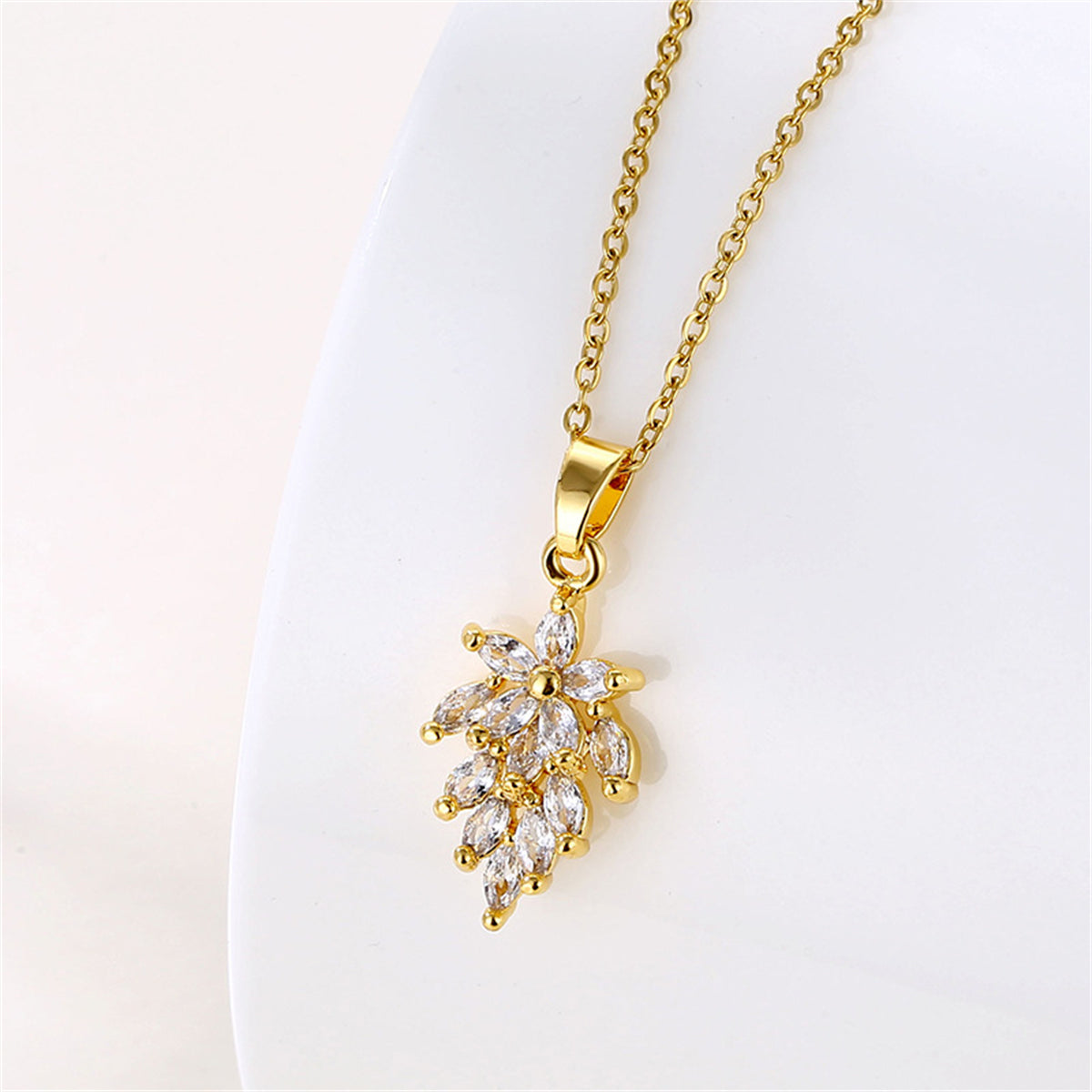 Crystal & 18K Gold-Plated Botanical Pendant Necklace