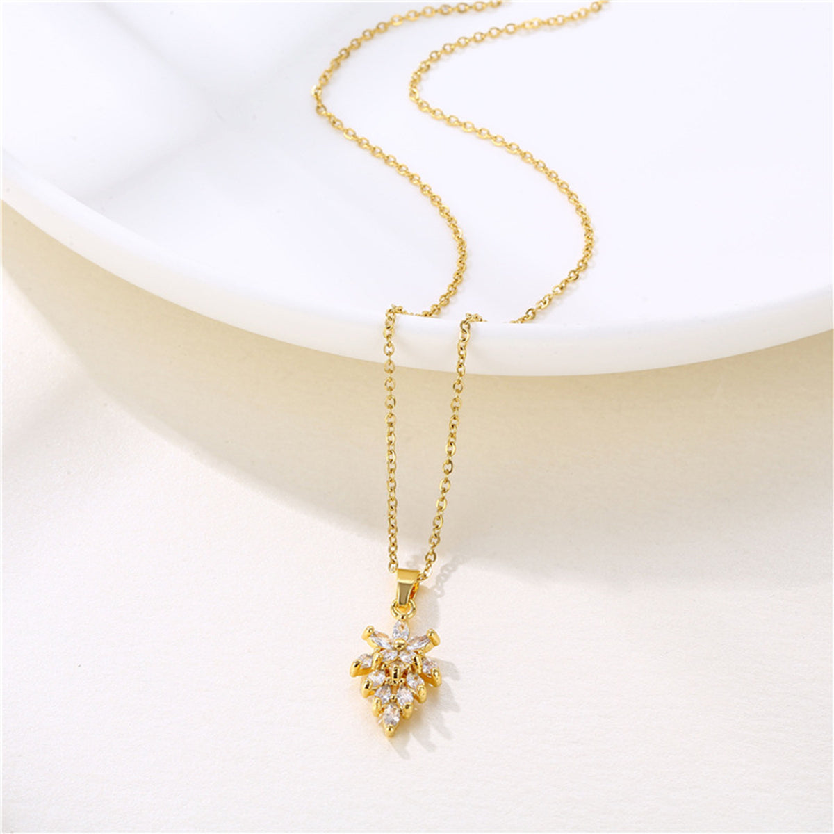 Crystal & 18K Gold-Plated Botanical Pendant Necklace