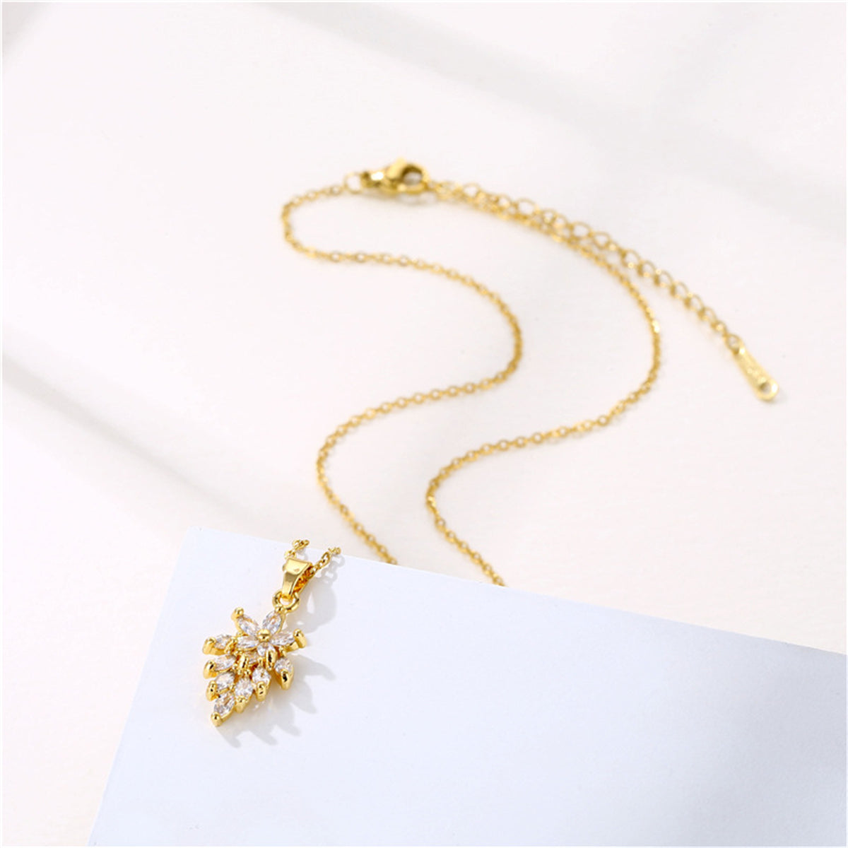 Crystal & 18K Gold-Plated Botanical Pendant Necklace