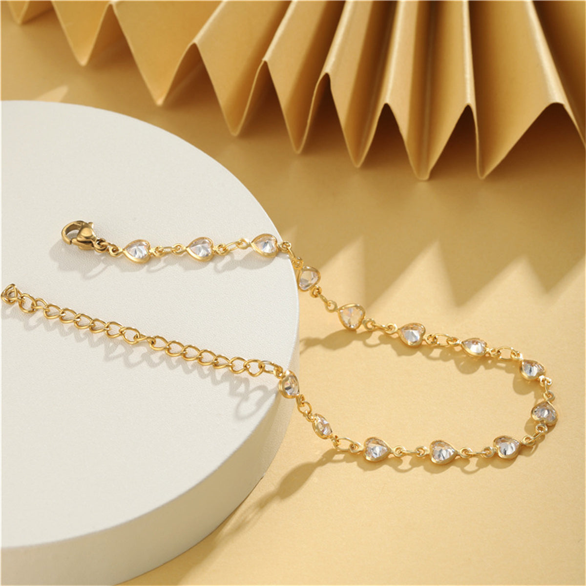 Clear Crystal & 18K Gold-Plated Heart Station Bracelet