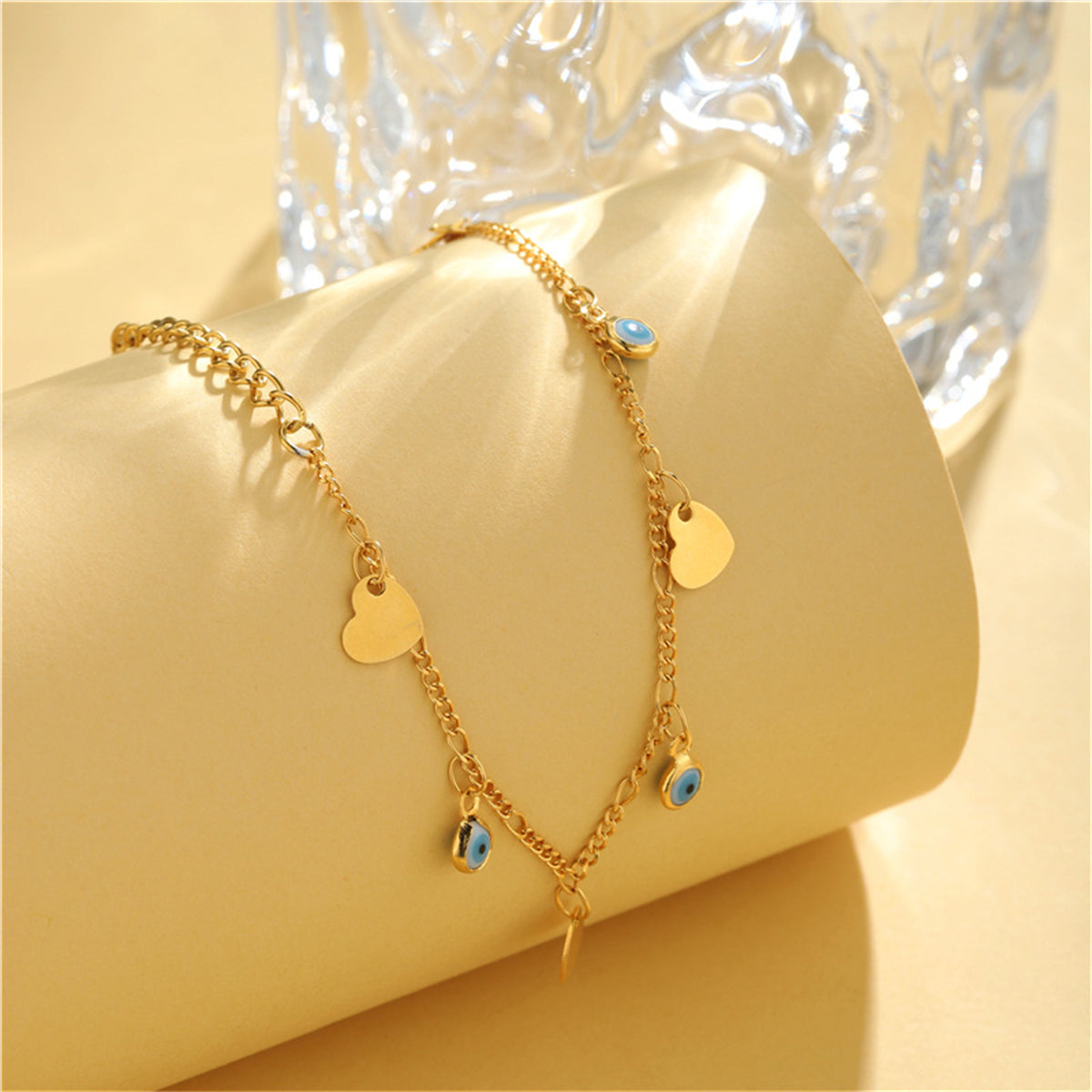 Blue Acrylic & 18K Gold-Plated Eye Heart Station Bracelet