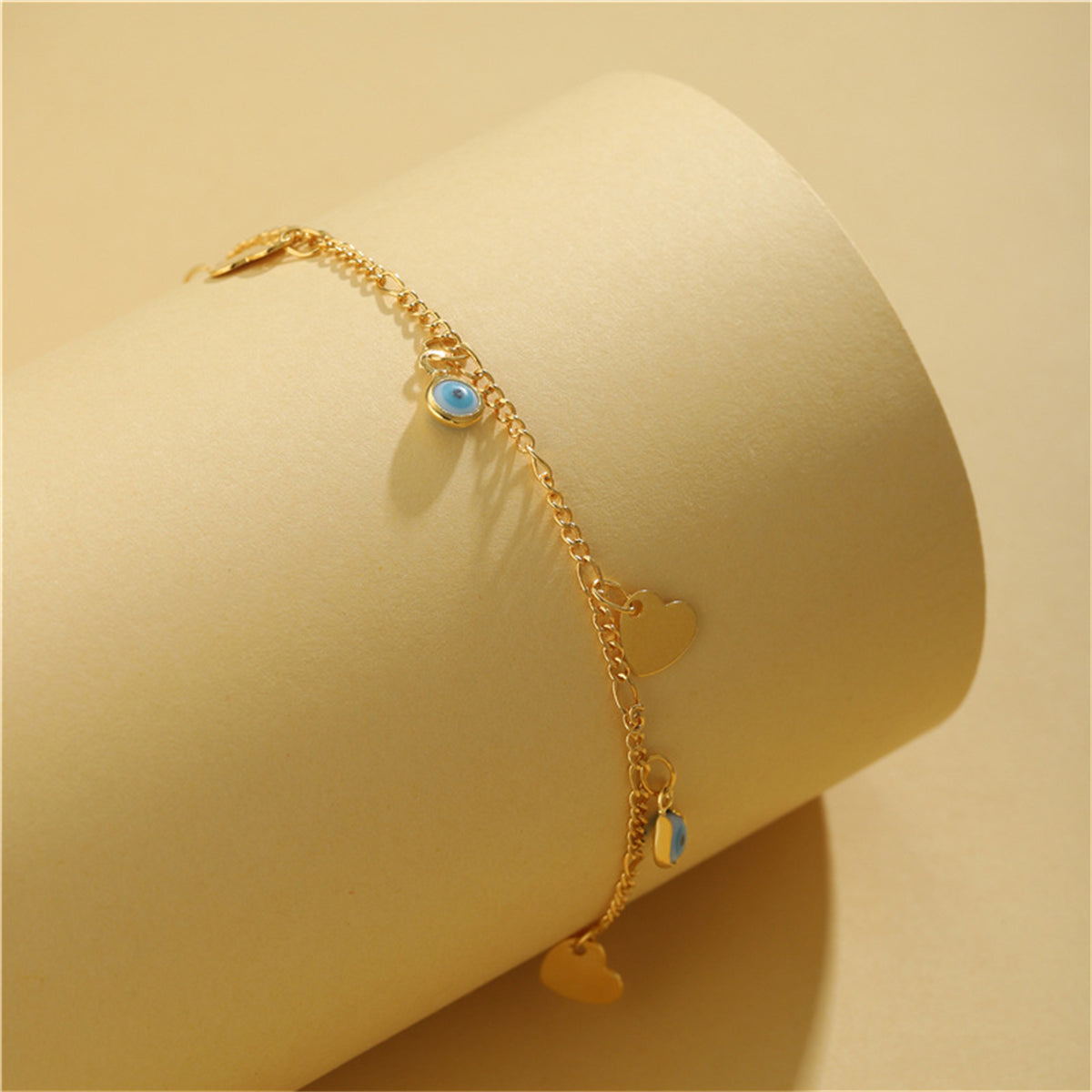 Blue Acrylic & 18K Gold-Plated Eye Heart Station Bracelet