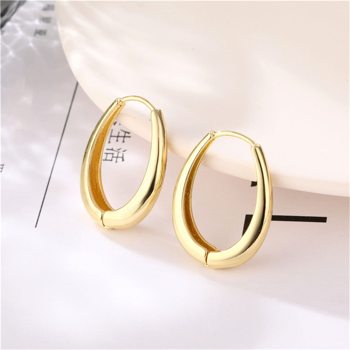 18K Gold-Plated Ellipse Huggie Earrings