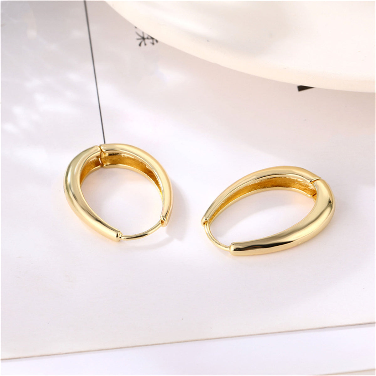 18K Gold-Plated Ellipse Huggie Earrings