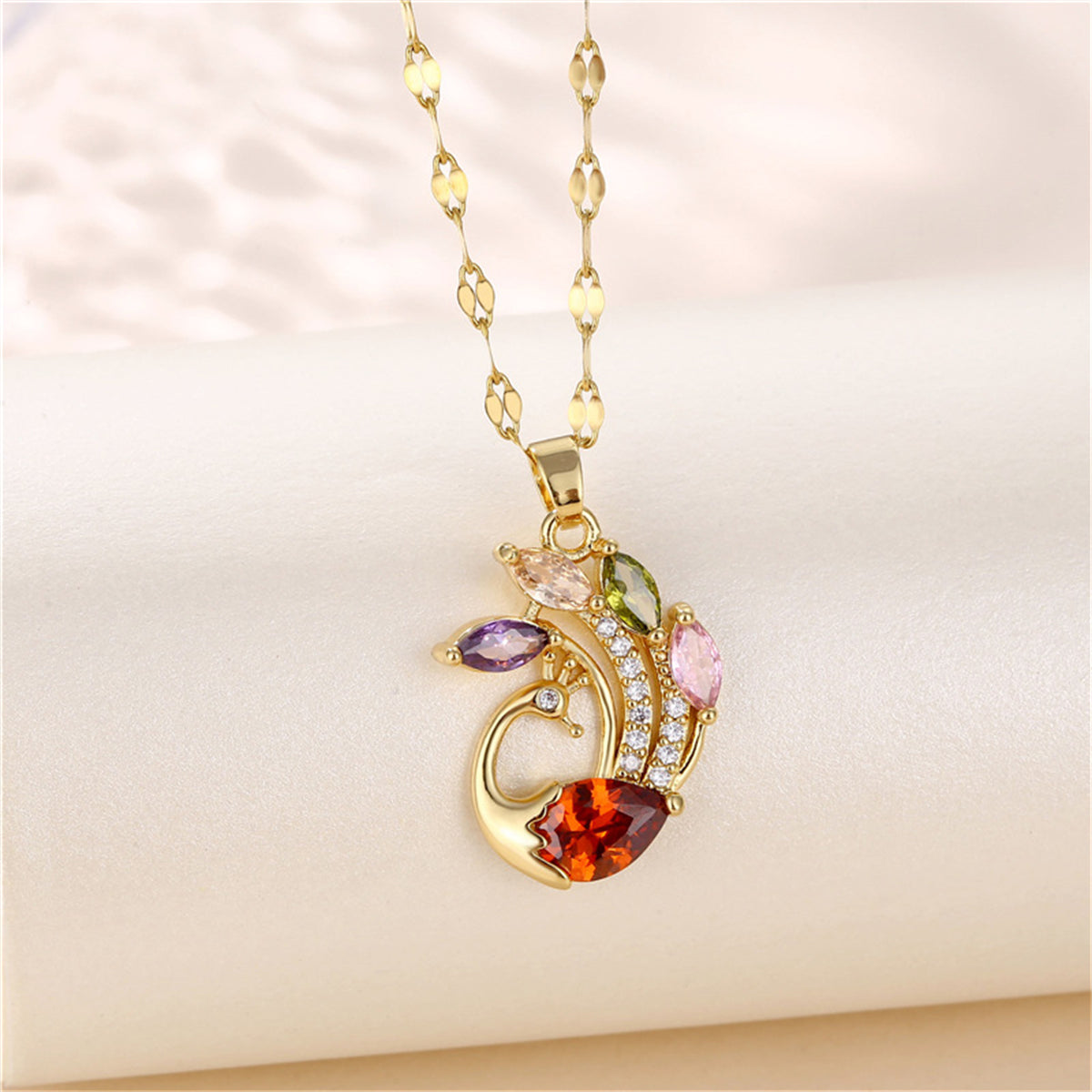 Red Crystal & Clear Cubic Zirconia Phoenix Pendant Necklace