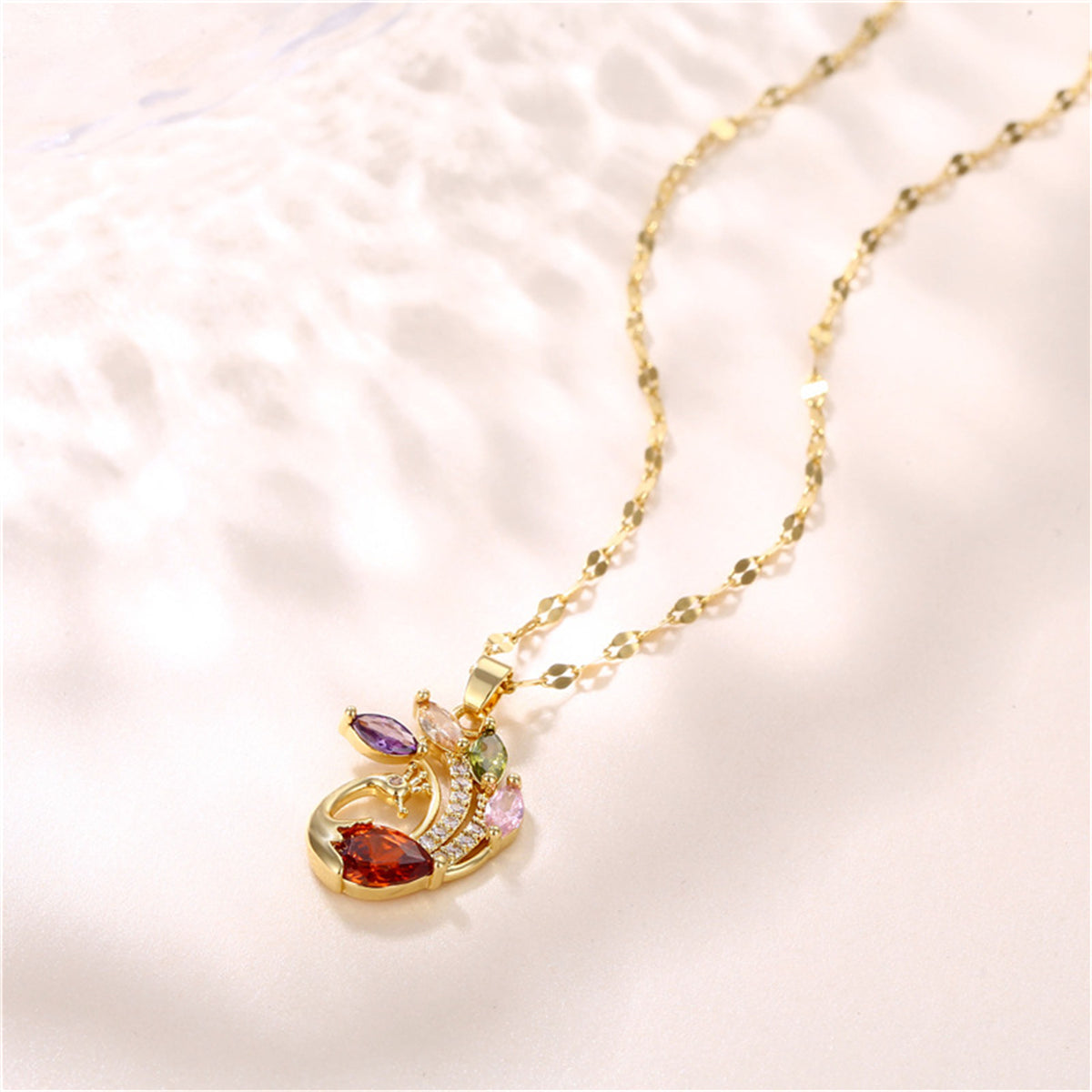 Red Crystal & Clear Cubic Zirconia Phoenix Pendant Necklace