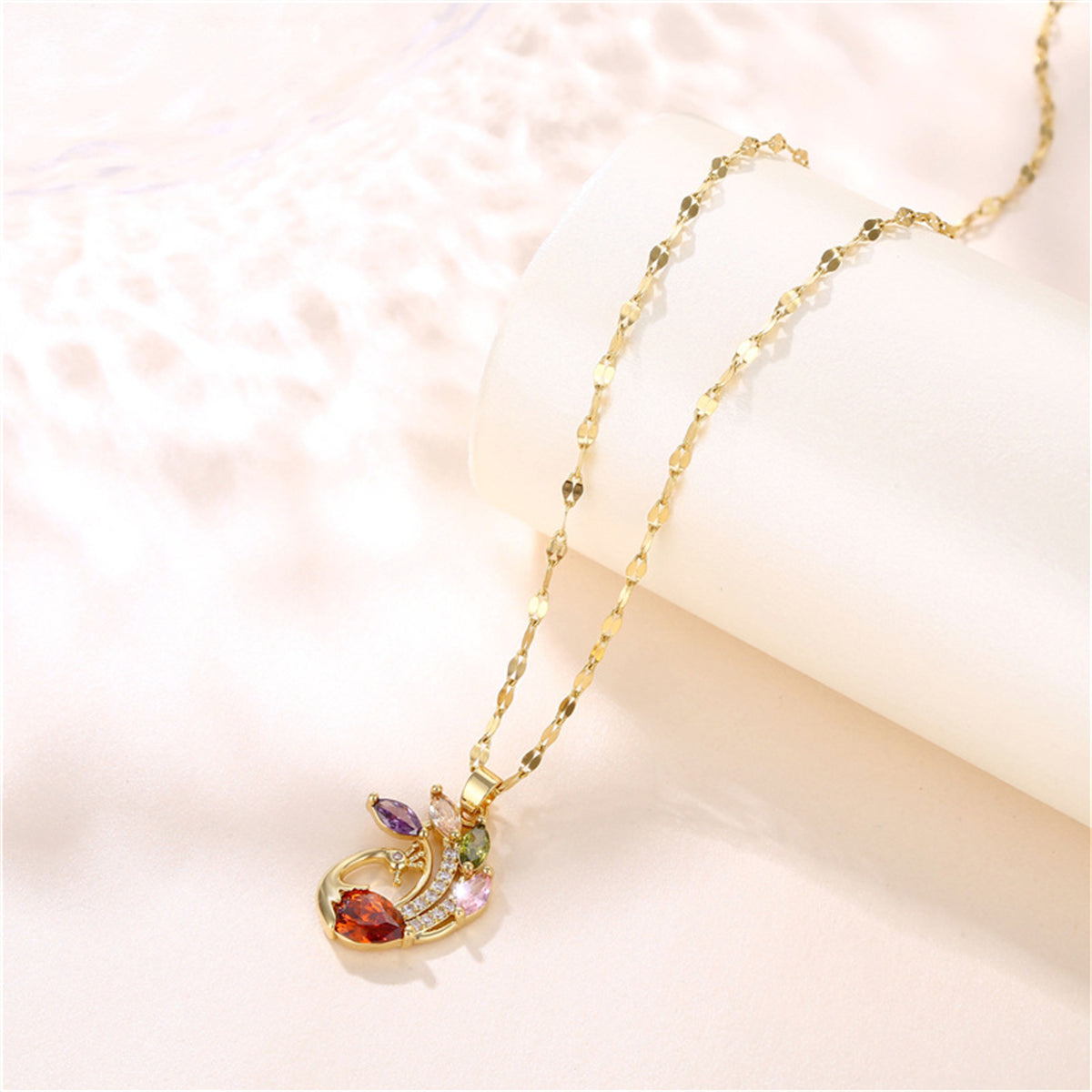 Red Crystal & Clear Cubic Zirconia Phoenix Pendant Necklace