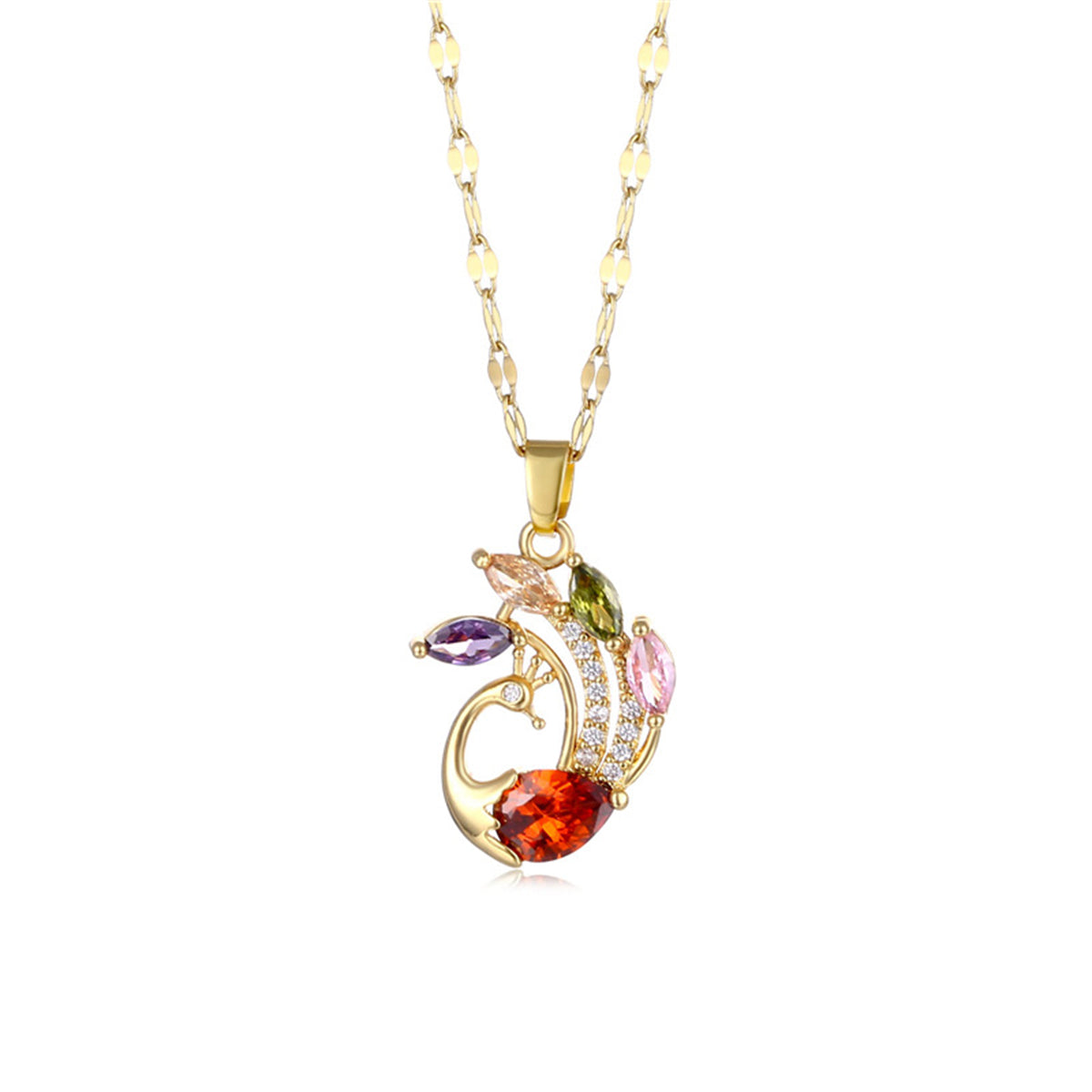 Red Crystal & Clear Cubic Zirconia Phoenix Pendant Necklace