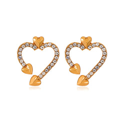 Cubic Zirconia & 18K Gold-Plated Open Heart Stud Earrings