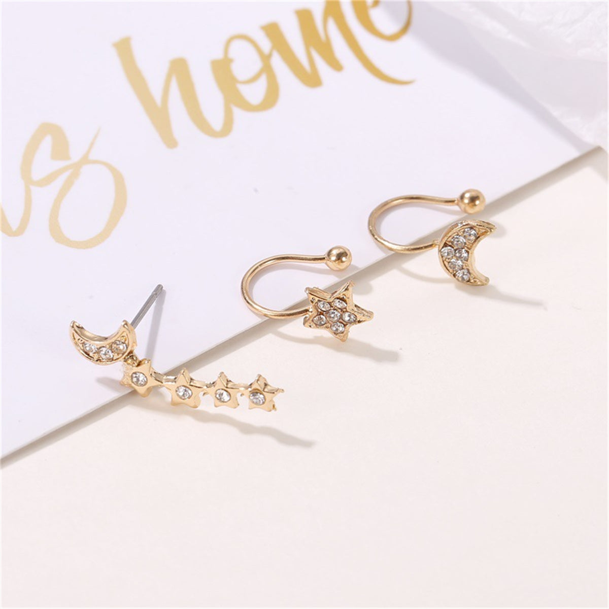 Cubic Zirconia & 18K Gold-Plated Celestial Ear Climber & Ear Cuff Set