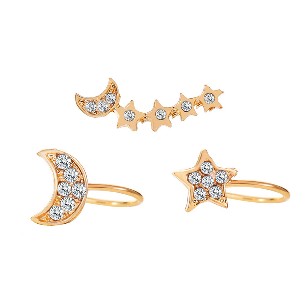 Cubic Zirconia & 18K Gold-Plated Celestial Ear Climber & Ear Cuff Set