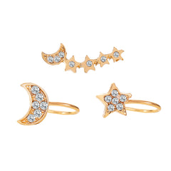 Cubic Zirconia & 18K Gold-Plated Celestial Ear Climber & Ear Cuff Set