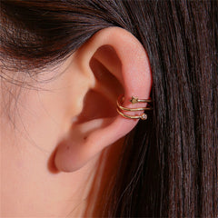 Cubic Zirconia & 18K Gold-Plated Star Layered Ear Cuff