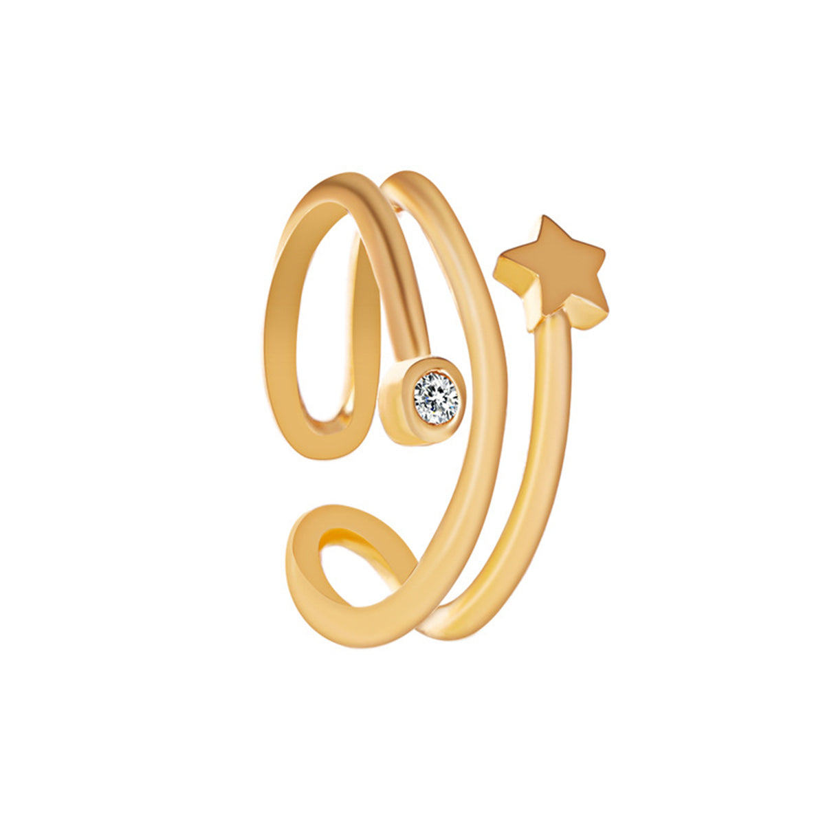 Cubic Zirconia & 18K Gold-Plated Star Layered Ear Cuff