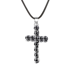 Black Polystyrene & Silver-Plated Skull Cross Pendant Necklace