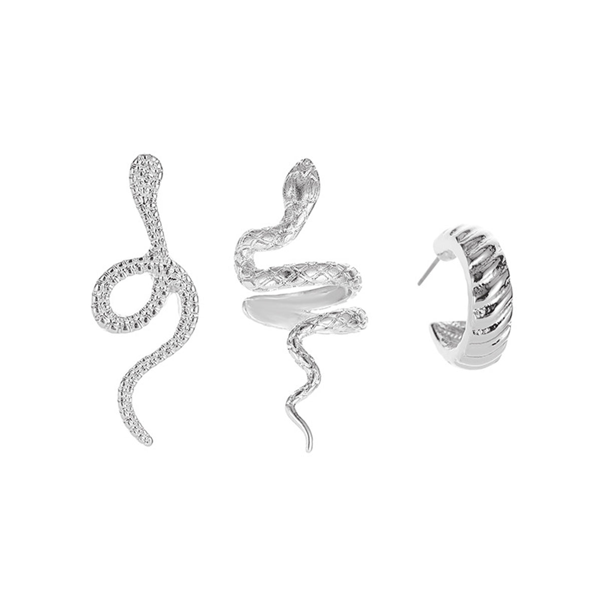 Silver-Plated Snake Three-Piece Ear Cuff Set