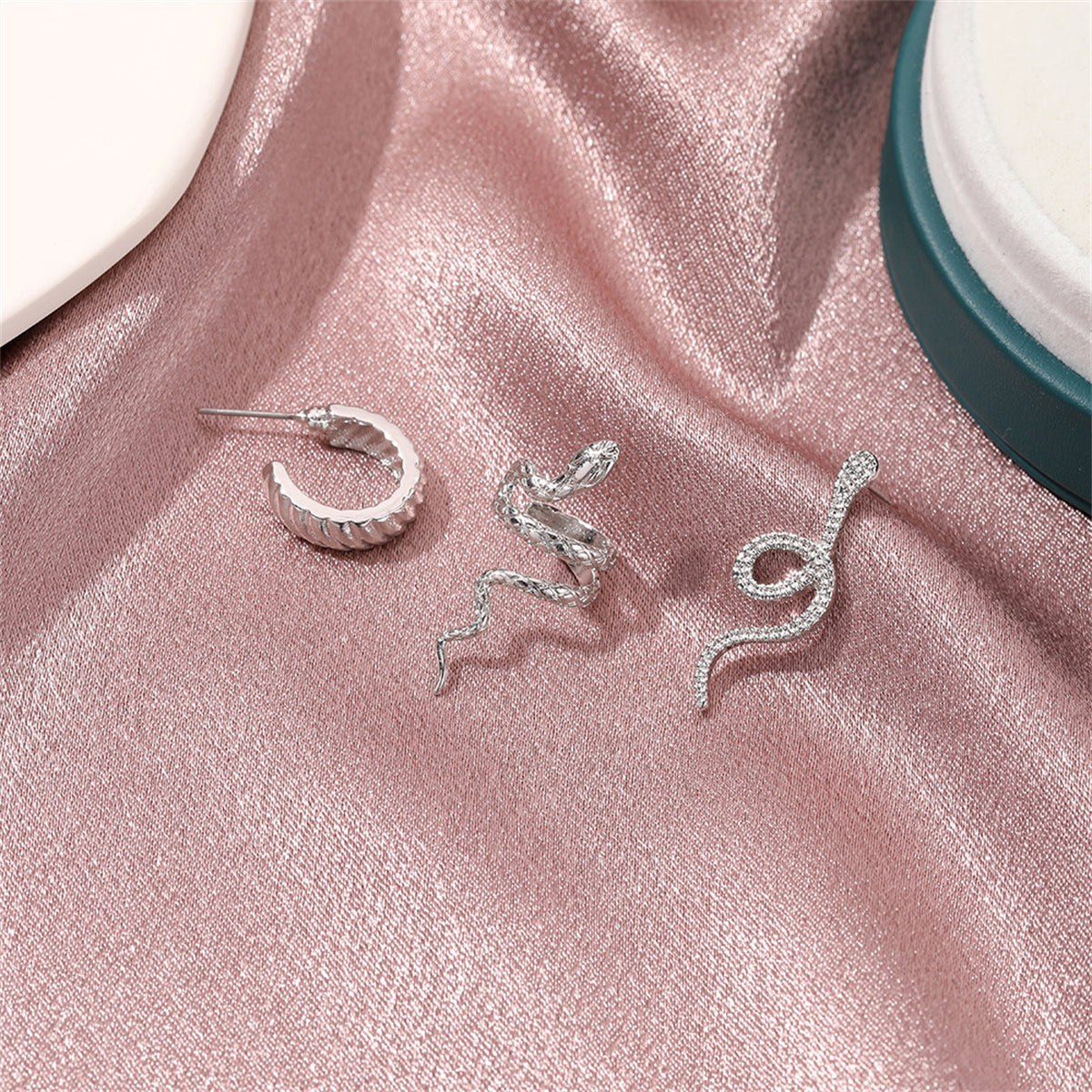 Silver-Plated Snake Three-Piece Ear Cuff Set