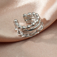 Silver-Plated Beaded Chain Layered Ear Cuff