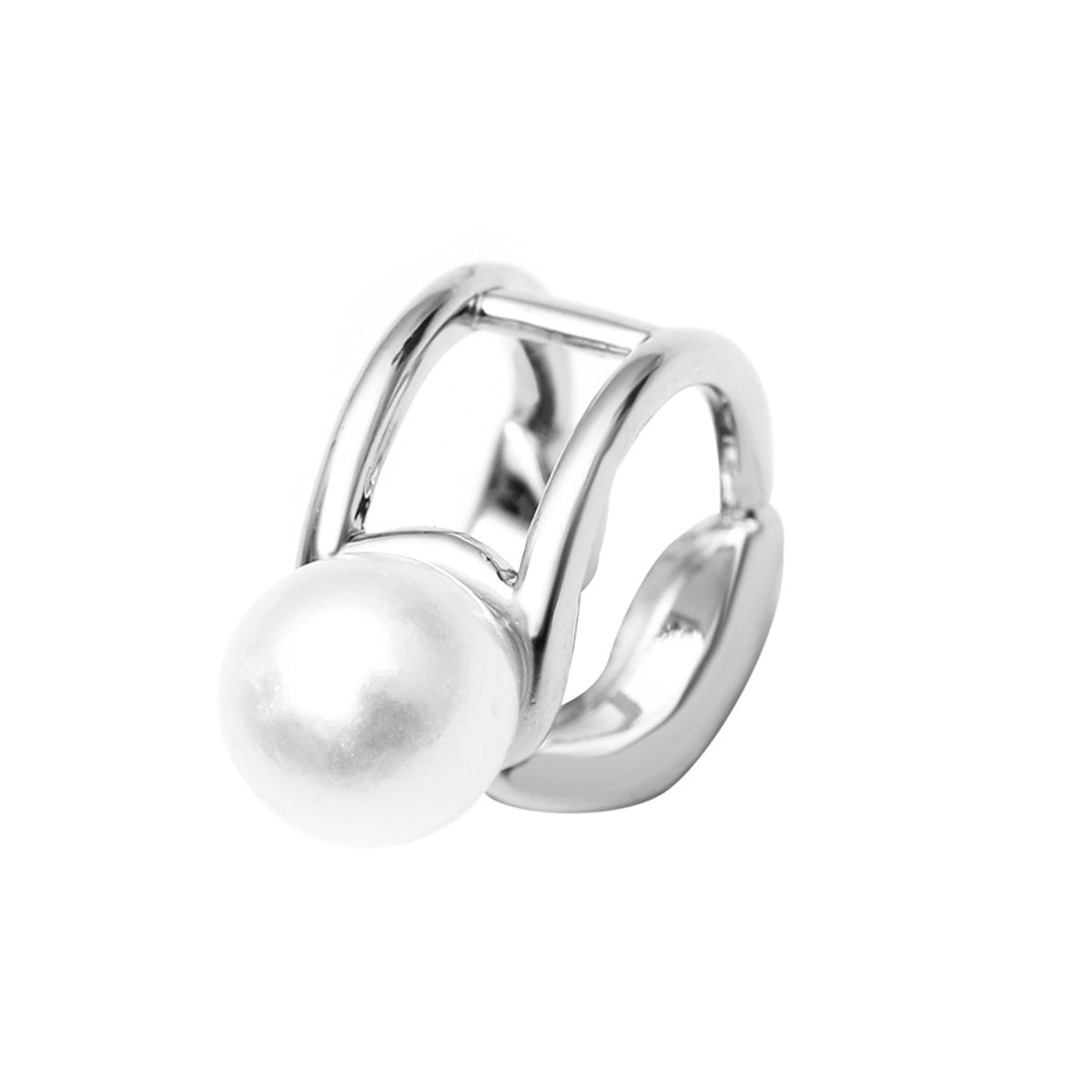 Pearl & Silver-Plated Layered Ear Cuff