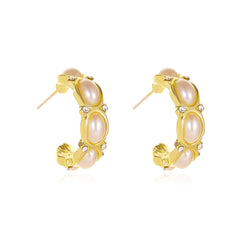 Pearl & Cubic Zirconia 18K Gold-Plated Tiered Huggie Earrings