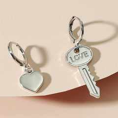 Silver-Plated 'Love' Key & Heart Drop Earrings