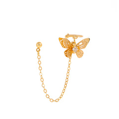 Cubic Zirconia & 18K Gold-Plated Butterfly Charm Chain Ear Cuffs