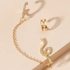 Clear Cubic Zirconia & 18K Gold-Plated Snake Chain Two-Piece Ear Cuff Set