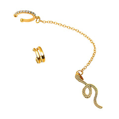 Clear Cubic Zirconia & 18K Gold-Plated Snake Chain Two-Piece Ear Cuff Set