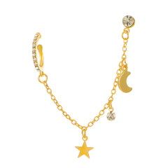 Cubic Zirconia & 18K Gold-Plated Star Chain Ear Cuff