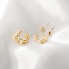 Cubic Zirconia & 18K Gold-Plated Butterfly Ear Cuff Set