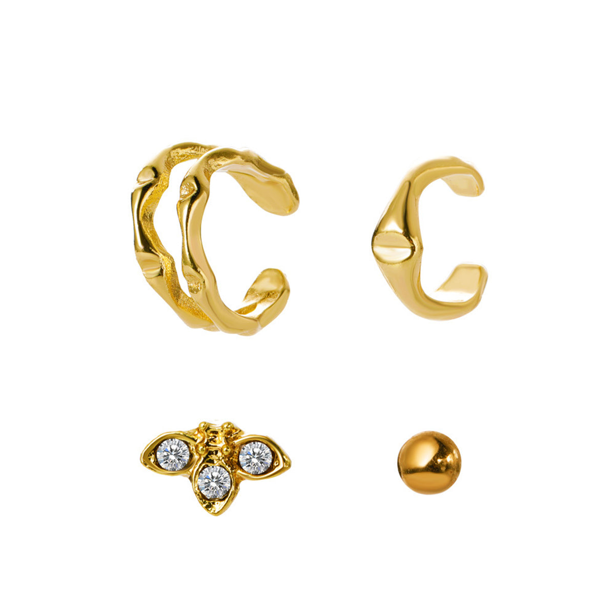 Cubic Zirconia & 18K Gold-Plated Butterfly Ear Cuff Set