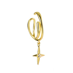 Cubic Zirconia & 18K Gold-Plated Star Charm Ear Cuff