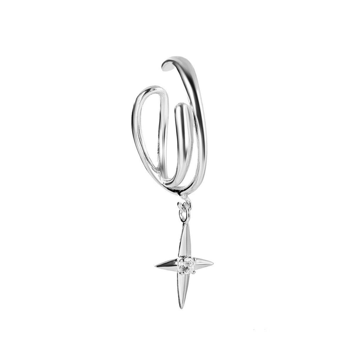 Clear Cubic Zirconia & Silver-Plated Star Charm Ear Cuff