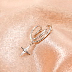 Clear Cubic Zirconia & Silver-Plated Star Charm Ear Cuff