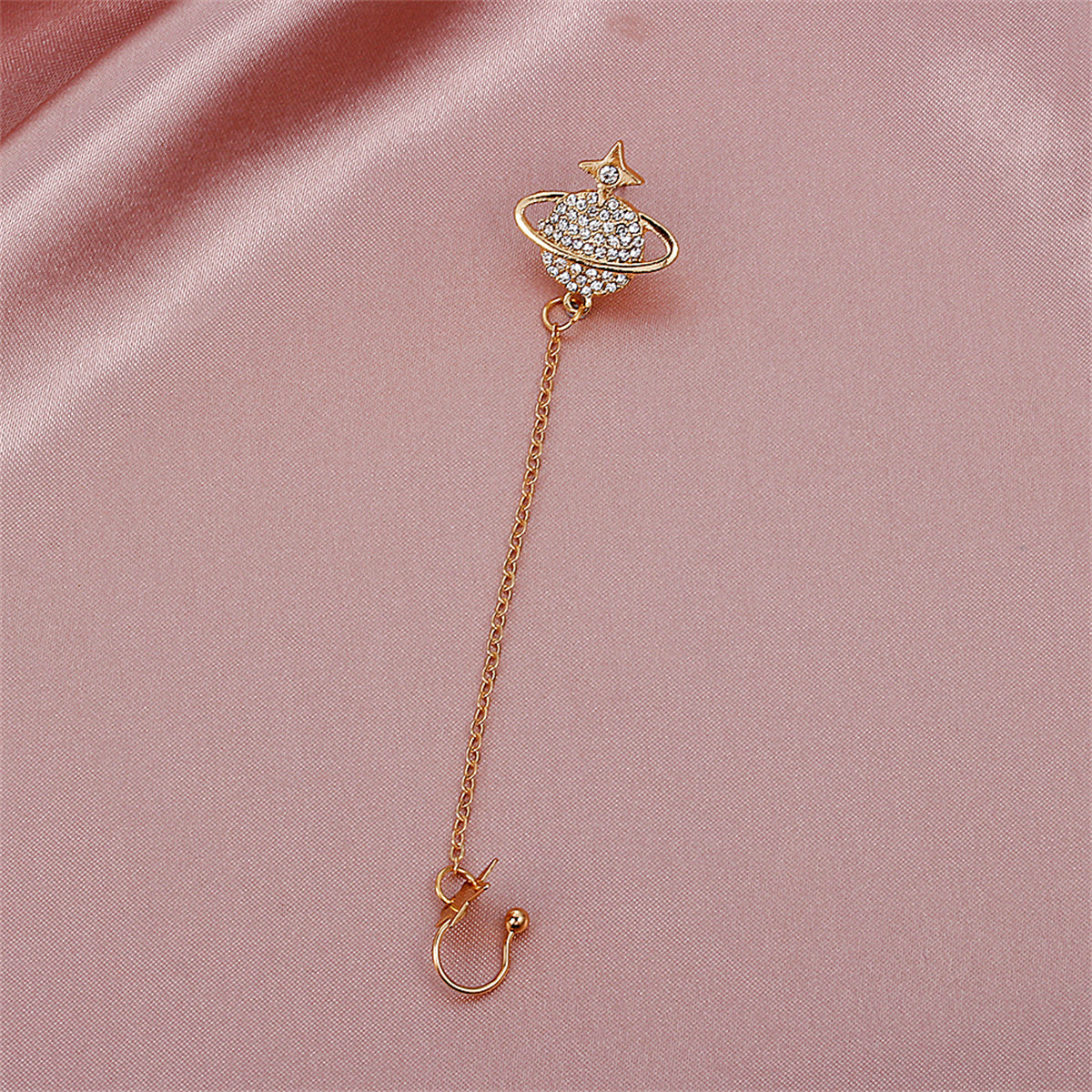 Cubic Zirconia & 18K Gold-Plated Star Planet Ear Cuff