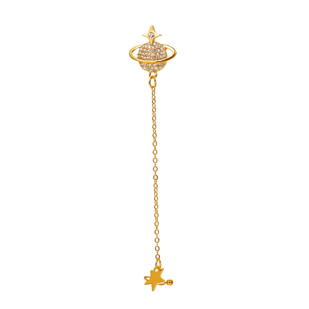 Cubic Zirconia & 18K Gold-Plated Star Planet Ear Cuff