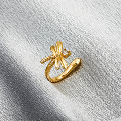 Cubic Zirconia & 18K Gold-Plated Dragonfly Ear Cuff