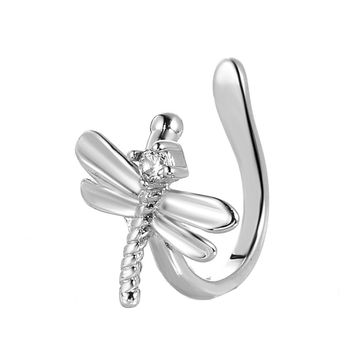 Cubic Zirconia & Silver-Plated Dragonfly Ear Cuff