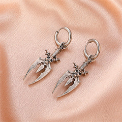 Silver-Plated Skull Trident Drop Earrings