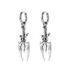 Silver-Plated Skull Trident Drop Earrings